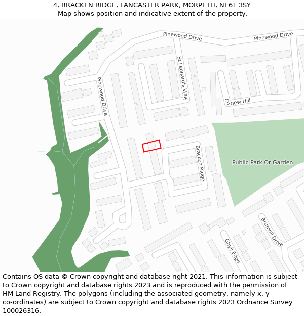 4, BRACKEN RIDGE, LANCASTER PARK, MORPETH, NE61 3SY: Location map and indicative extent of plot