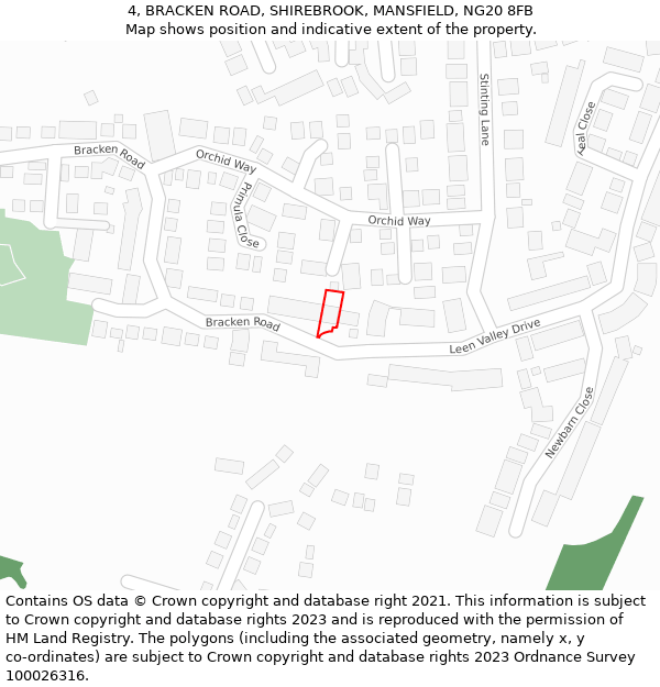 4, BRACKEN ROAD, SHIREBROOK, MANSFIELD, NG20 8FB: Location map and indicative extent of plot