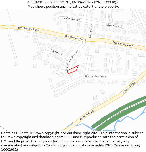 4, BRACKENLEY CRESCENT, EMBSAY, SKIPTON, BD23 6QZ: Location map and indicative extent of plot