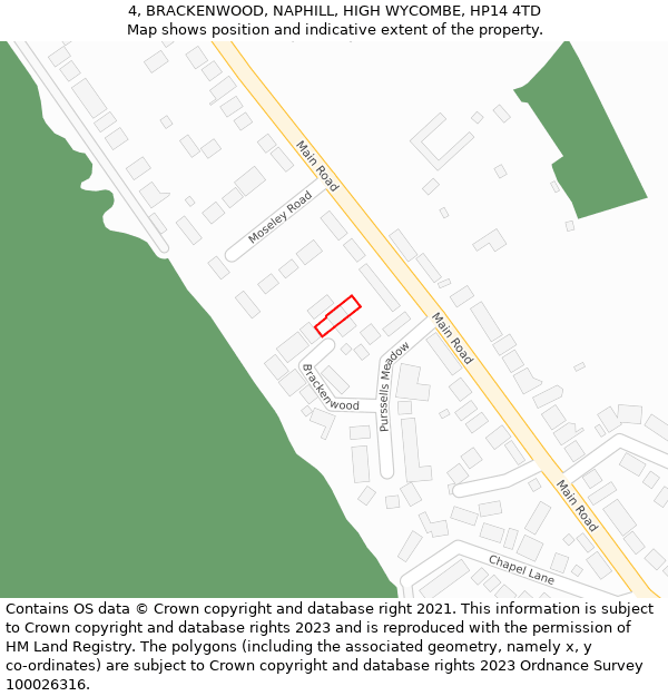 4, BRACKENWOOD, NAPHILL, HIGH WYCOMBE, HP14 4TD: Location map and indicative extent of plot