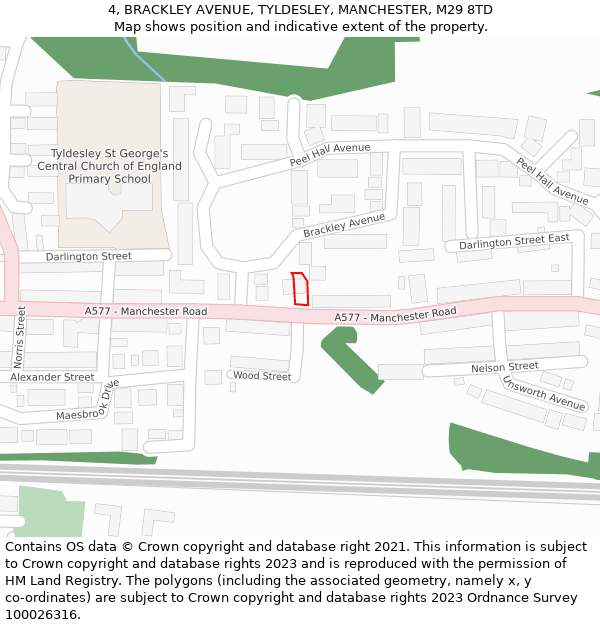 4, BRACKLEY AVENUE, TYLDESLEY, MANCHESTER, M29 8TD: Location map and indicative extent of plot