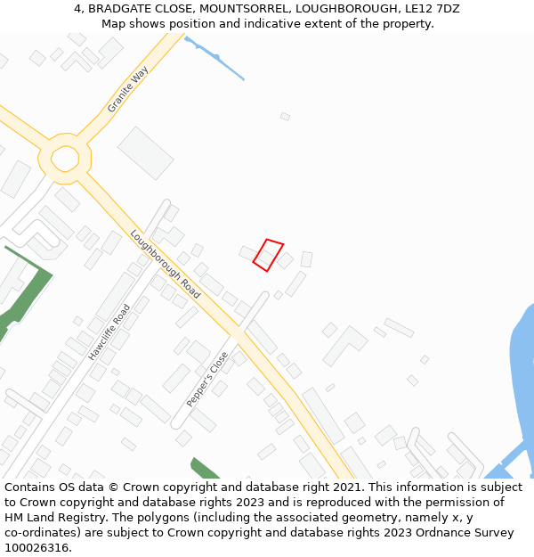 4, BRADGATE CLOSE, MOUNTSORREL, LOUGHBOROUGH, LE12 7DZ: Location map and indicative extent of plot