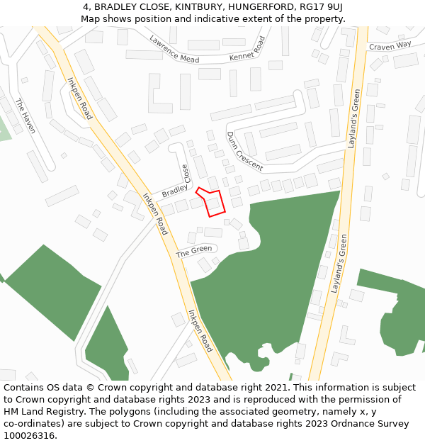 4, BRADLEY CLOSE, KINTBURY, HUNGERFORD, RG17 9UJ: Location map and indicative extent of plot