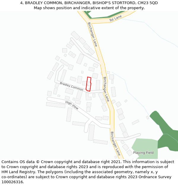 4, BRADLEY COMMON, BIRCHANGER, BISHOP'S STORTFORD, CM23 5QD: Location map and indicative extent of plot