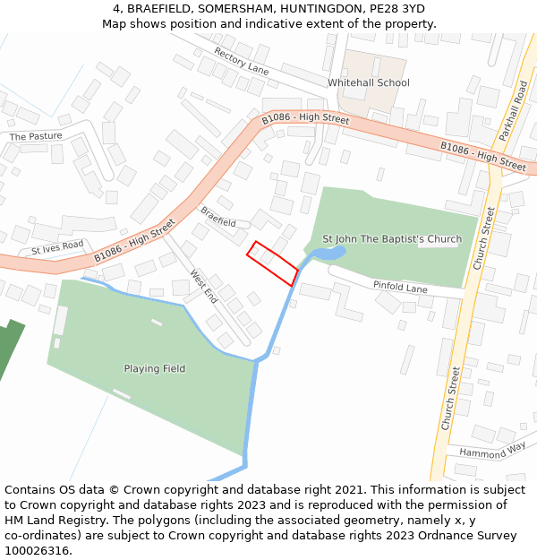4, BRAEFIELD, SOMERSHAM, HUNTINGDON, PE28 3YD: Location map and indicative extent of plot