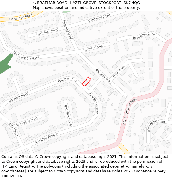 4, BRAEMAR ROAD, HAZEL GROVE, STOCKPORT, SK7 4QG: Location map and indicative extent of plot