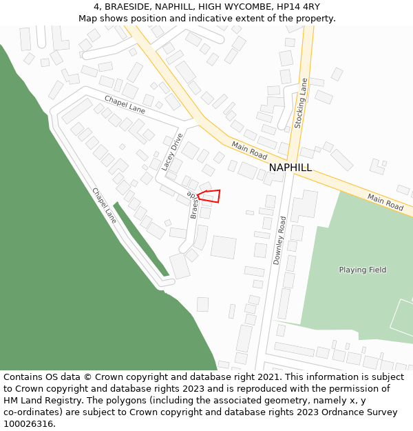 4, BRAESIDE, NAPHILL, HIGH WYCOMBE, HP14 4RY: Location map and indicative extent of plot