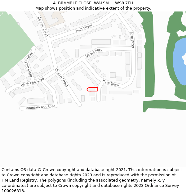 4, BRAMBLE CLOSE, WALSALL, WS8 7EH: Location map and indicative extent of plot