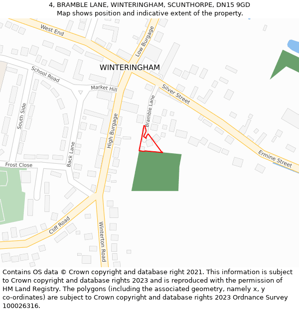 4, BRAMBLE LANE, WINTERINGHAM, SCUNTHORPE, DN15 9GD: Location map and indicative extent of plot