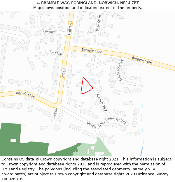 4, BRAMBLE WAY, PORINGLAND, NORWICH, NR14 7RT: Location map and indicative extent of plot