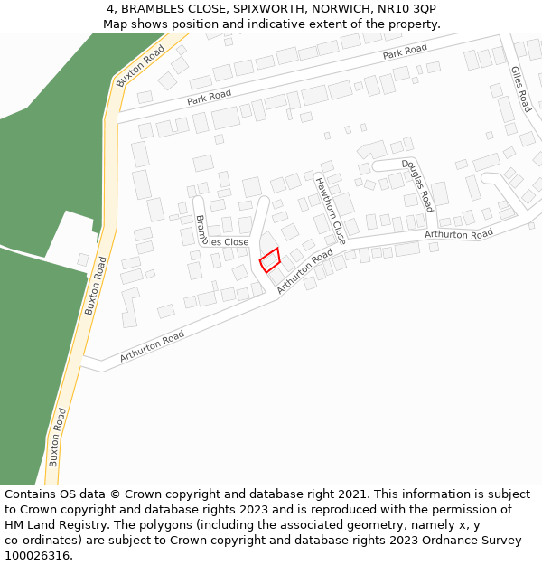 4, BRAMBLES CLOSE, SPIXWORTH, NORWICH, NR10 3QP: Location map and indicative extent of plot