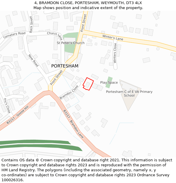 4, BRAMDON CLOSE, PORTESHAM, WEYMOUTH, DT3 4LX: Location map and indicative extent of plot