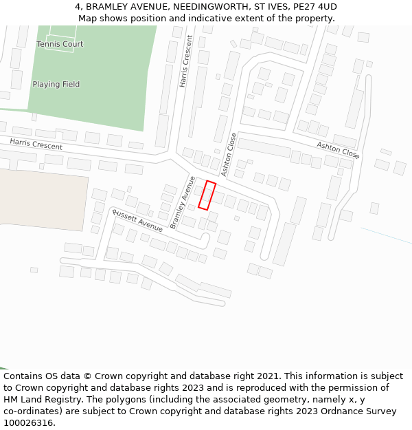 4, BRAMLEY AVENUE, NEEDINGWORTH, ST IVES, PE27 4UD: Location map and indicative extent of plot