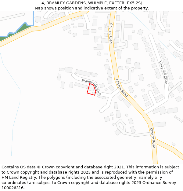 4, BRAMLEY GARDENS, WHIMPLE, EXETER, EX5 2SJ: Location map and indicative extent of plot