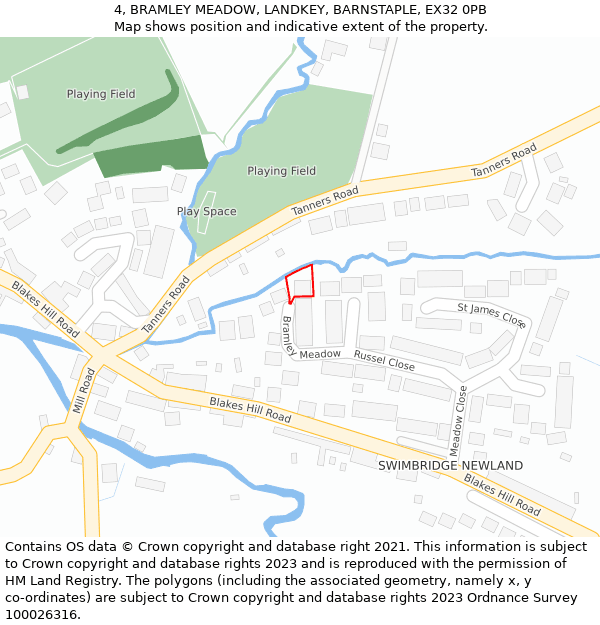 4, BRAMLEY MEADOW, LANDKEY, BARNSTAPLE, EX32 0PB: Location map and indicative extent of plot