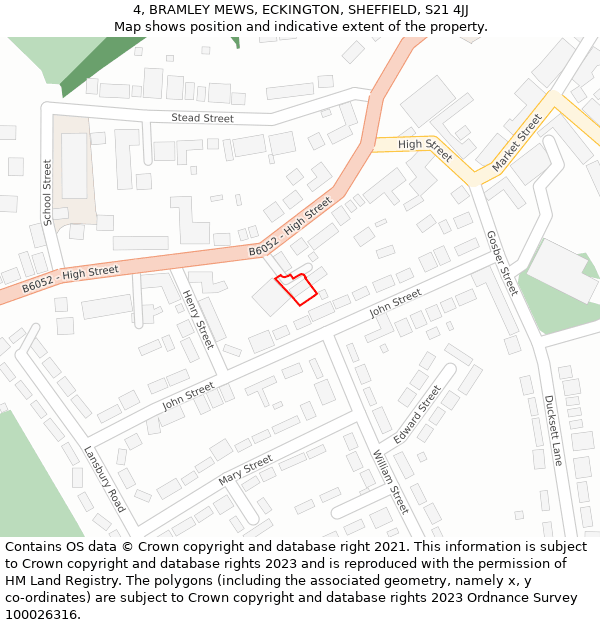 4, BRAMLEY MEWS, ECKINGTON, SHEFFIELD, S21 4JJ: Location map and indicative extent of plot