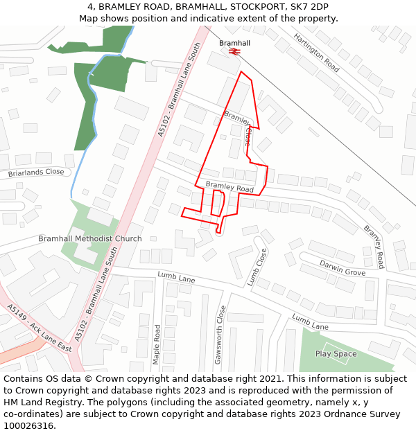 4, BRAMLEY ROAD, BRAMHALL, STOCKPORT, SK7 2DP: Location map and indicative extent of plot