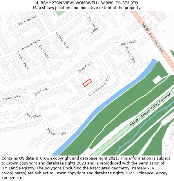 4, BRAMPTON VIEW, WOMBWELL, BARNSLEY, S73 0TD: Location map and indicative extent of plot