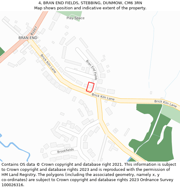 4, BRAN END FIELDS, STEBBING, DUNMOW, CM6 3RN: Location map and indicative extent of plot