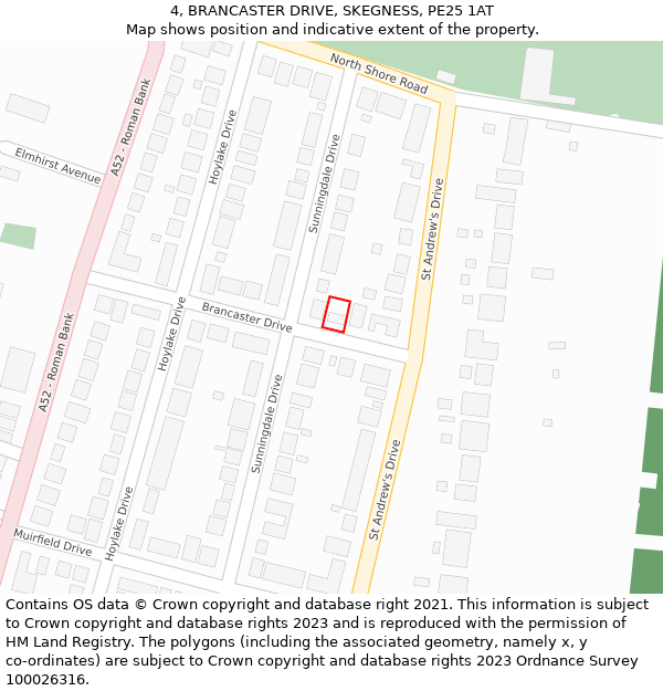 4, BRANCASTER DRIVE, SKEGNESS, PE25 1AT: Location map and indicative extent of plot