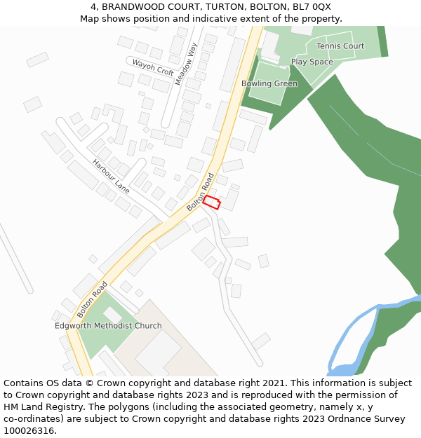 4, BRANDWOOD COURT, TURTON, BOLTON, BL7 0QX: Location map and indicative extent of plot