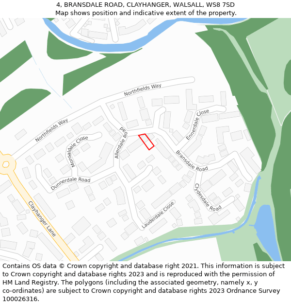 4, BRANSDALE ROAD, CLAYHANGER, WALSALL, WS8 7SD: Location map and indicative extent of plot