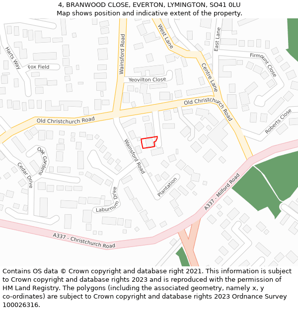 4, BRANWOOD CLOSE, EVERTON, LYMINGTON, SO41 0LU: Location map and indicative extent of plot