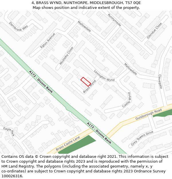 4, BRASS WYND, NUNTHORPE, MIDDLESBROUGH, TS7 0QE: Location map and indicative extent of plot