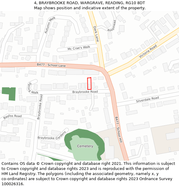 4, BRAYBROOKE ROAD, WARGRAVE, READING, RG10 8DT: Location map and indicative extent of plot