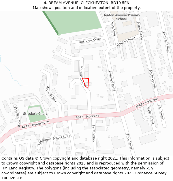 4, BREAM AVENUE, CLECKHEATON, BD19 5EN: Location map and indicative extent of plot