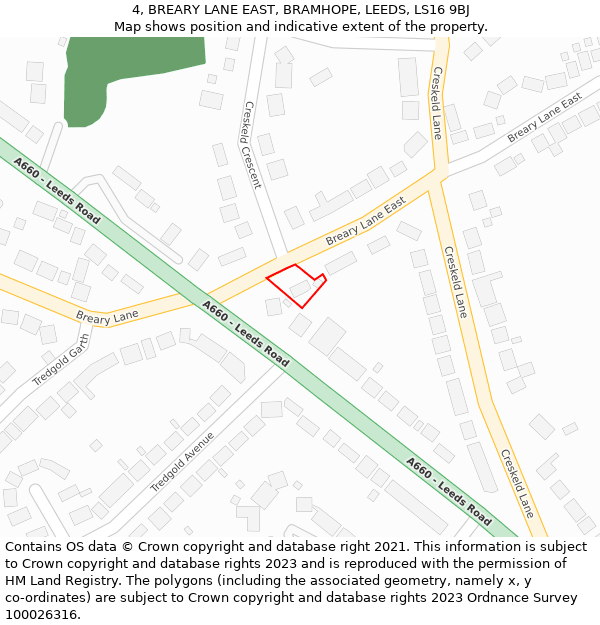 4, BREARY LANE EAST, BRAMHOPE, LEEDS, LS16 9BJ: Location map and indicative extent of plot