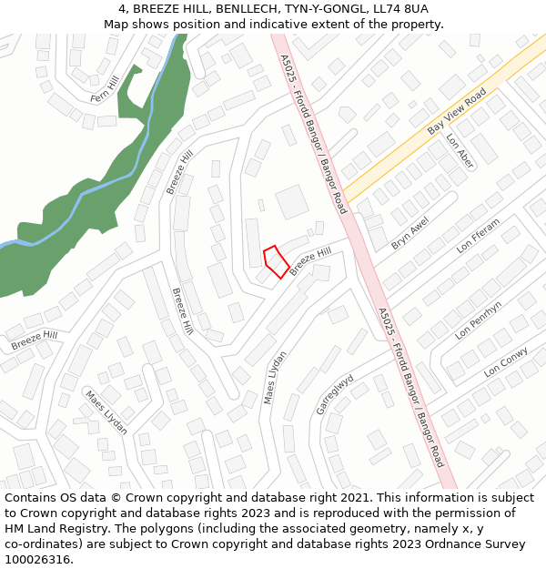 4, BREEZE HILL, BENLLECH, TYN-Y-GONGL, LL74 8UA: Location map and indicative extent of plot