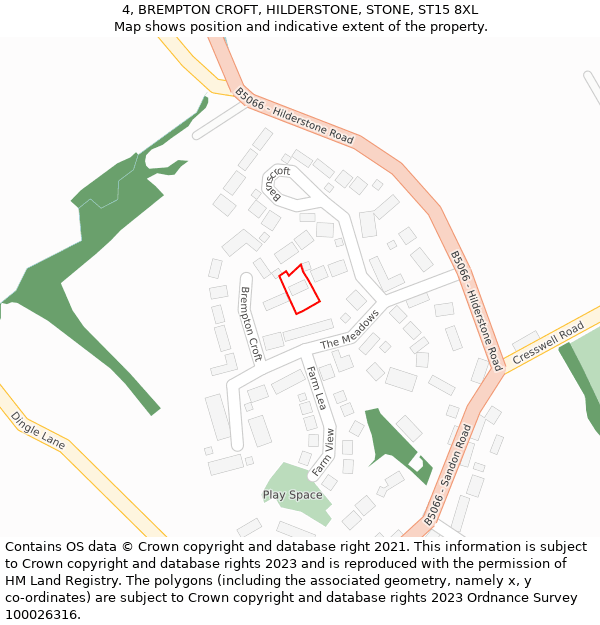 4, BREMPTON CROFT, HILDERSTONE, STONE, ST15 8XL: Location map and indicative extent of plot