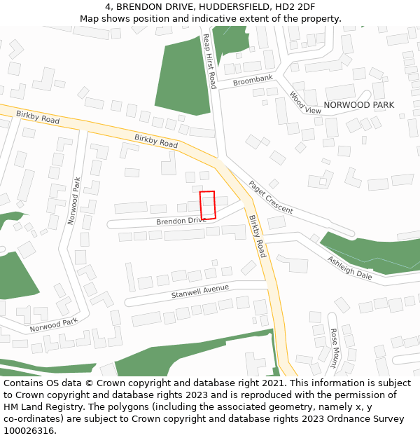 4, BRENDON DRIVE, HUDDERSFIELD, HD2 2DF: Location map and indicative extent of plot