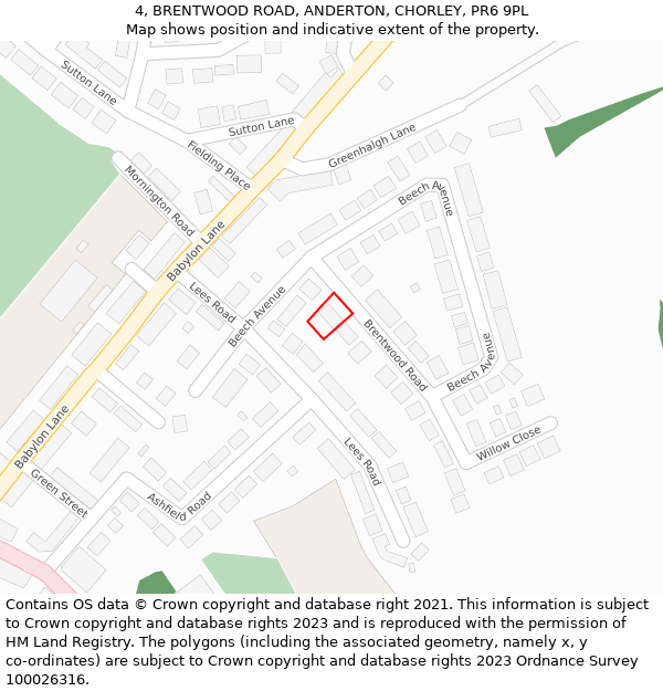 4, BRENTWOOD ROAD, ANDERTON, CHORLEY, PR6 9PL: Location map and indicative extent of plot
