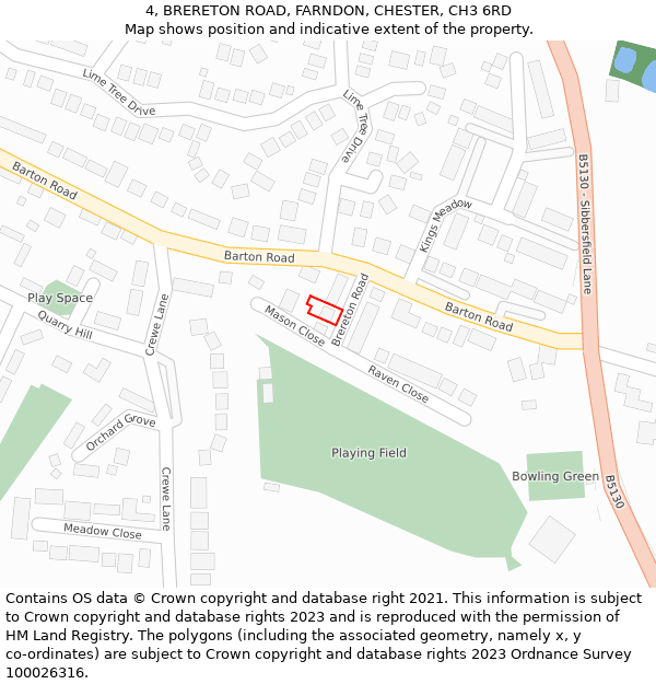 4, BRERETON ROAD, FARNDON, CHESTER, CH3 6RD: Location map and indicative extent of plot