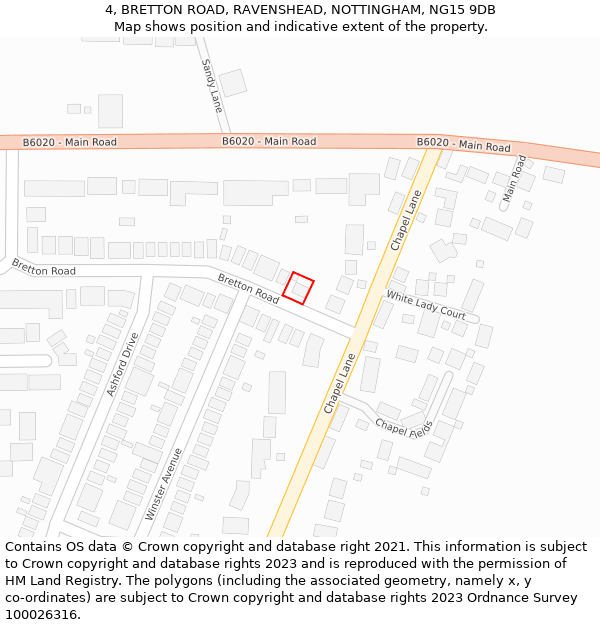 4, BRETTON ROAD, RAVENSHEAD, NOTTINGHAM, NG15 9DB: Location map and indicative extent of plot