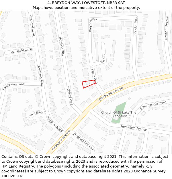 4, BREYDON WAY, LOWESTOFT, NR33 9AT: Location map and indicative extent of plot