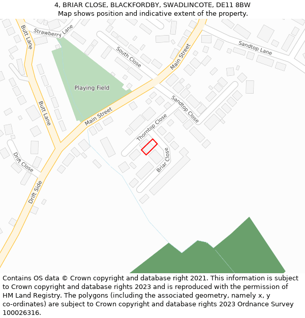 4, BRIAR CLOSE, BLACKFORDBY, SWADLINCOTE, DE11 8BW: Location map and indicative extent of plot