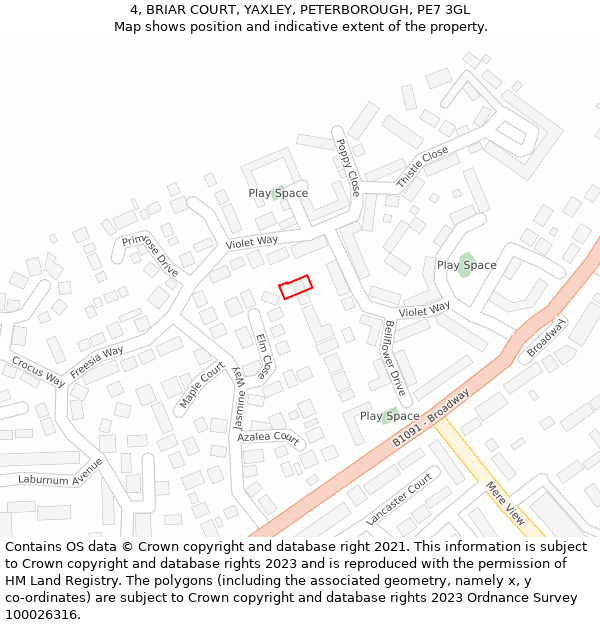 4, BRIAR COURT, YAXLEY, PETERBOROUGH, PE7 3GL: Location map and indicative extent of plot