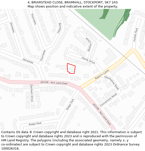 4, BRIARSTEAD CLOSE, BRAMHALL, STOCKPORT, SK7 2AS: Location map and indicative extent of plot