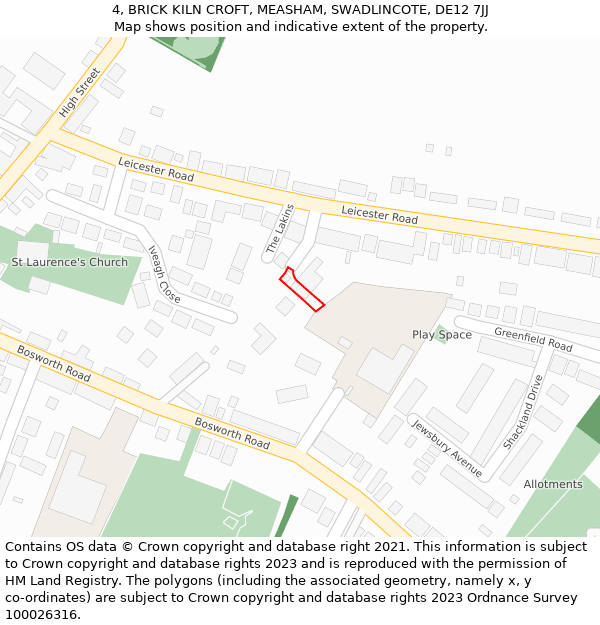 4, BRICK KILN CROFT, MEASHAM, SWADLINCOTE, DE12 7JJ: Location map and indicative extent of plot