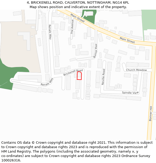 4, BRICKENELL ROAD, CALVERTON, NOTTINGHAM, NG14 6PL: Location map and indicative extent of plot