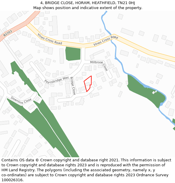 4, BRIDGE CLOSE, HORAM, HEATHFIELD, TN21 0HJ: Location map and indicative extent of plot