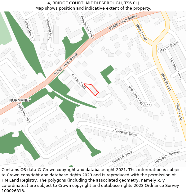 4, BRIDGE COURT, MIDDLESBROUGH, TS6 0LJ: Location map and indicative extent of plot