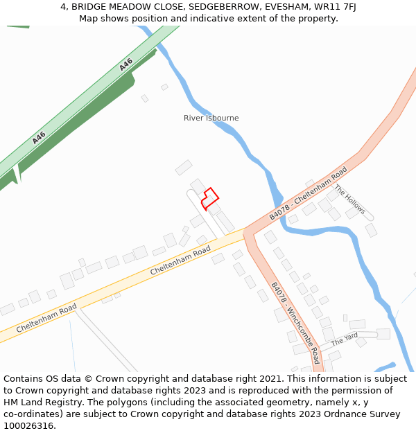 4, BRIDGE MEADOW CLOSE, SEDGEBERROW, EVESHAM, WR11 7FJ: Location map and indicative extent of plot