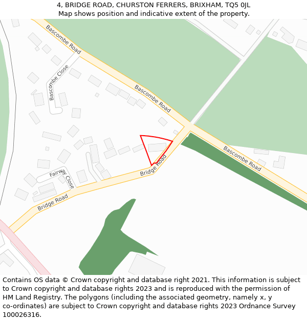 4, BRIDGE ROAD, CHURSTON FERRERS, BRIXHAM, TQ5 0JL: Location map and indicative extent of plot