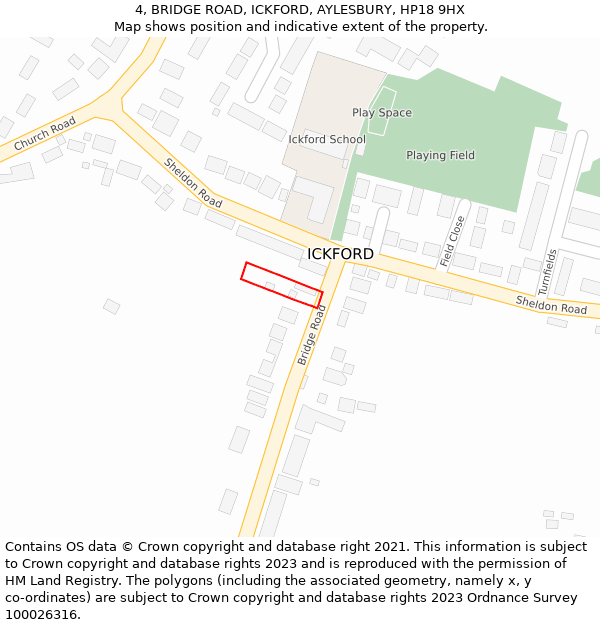 4, BRIDGE ROAD, ICKFORD, AYLESBURY, HP18 9HX: Location map and indicative extent of plot