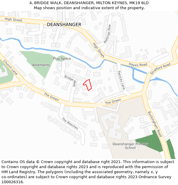 4, BRIDGE WALK, DEANSHANGER, MILTON KEYNES, MK19 6LD: Location map and indicative extent of plot