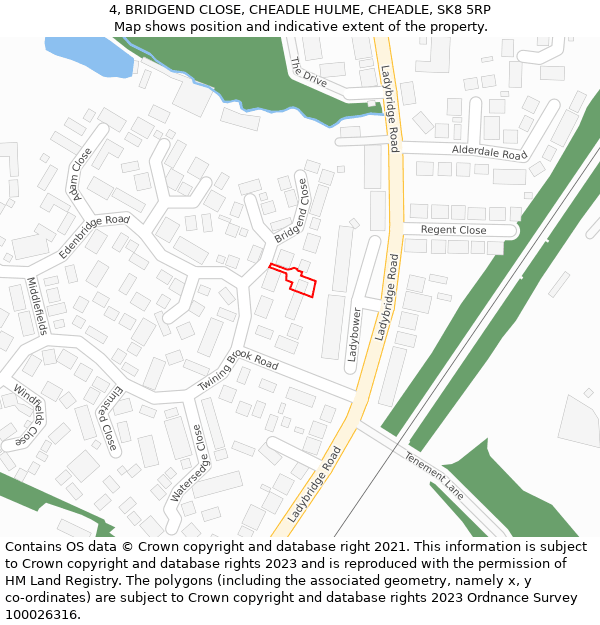 4, BRIDGEND CLOSE, CHEADLE HULME, CHEADLE, SK8 5RP: Location map and indicative extent of plot